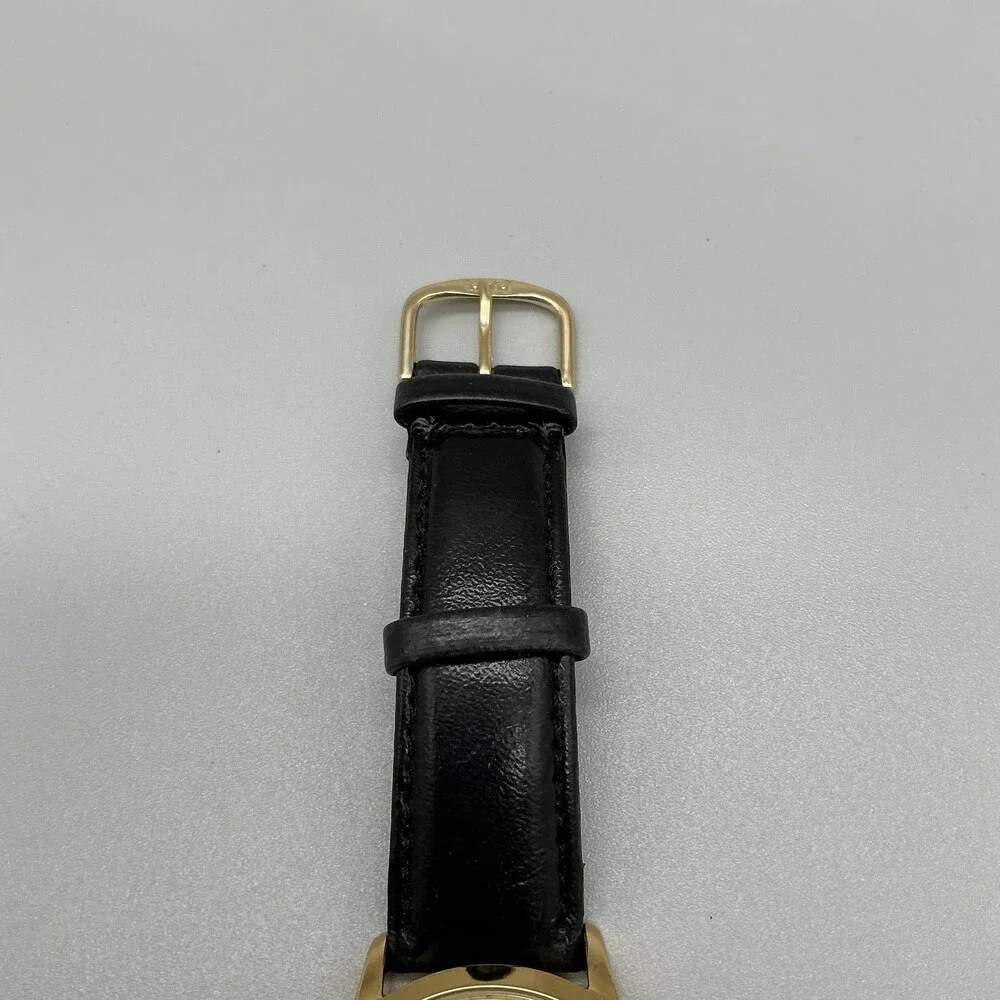 Q&Q Quartz Mens Watch 39mm Gold Tone Case Round Dial Black Band New Battery